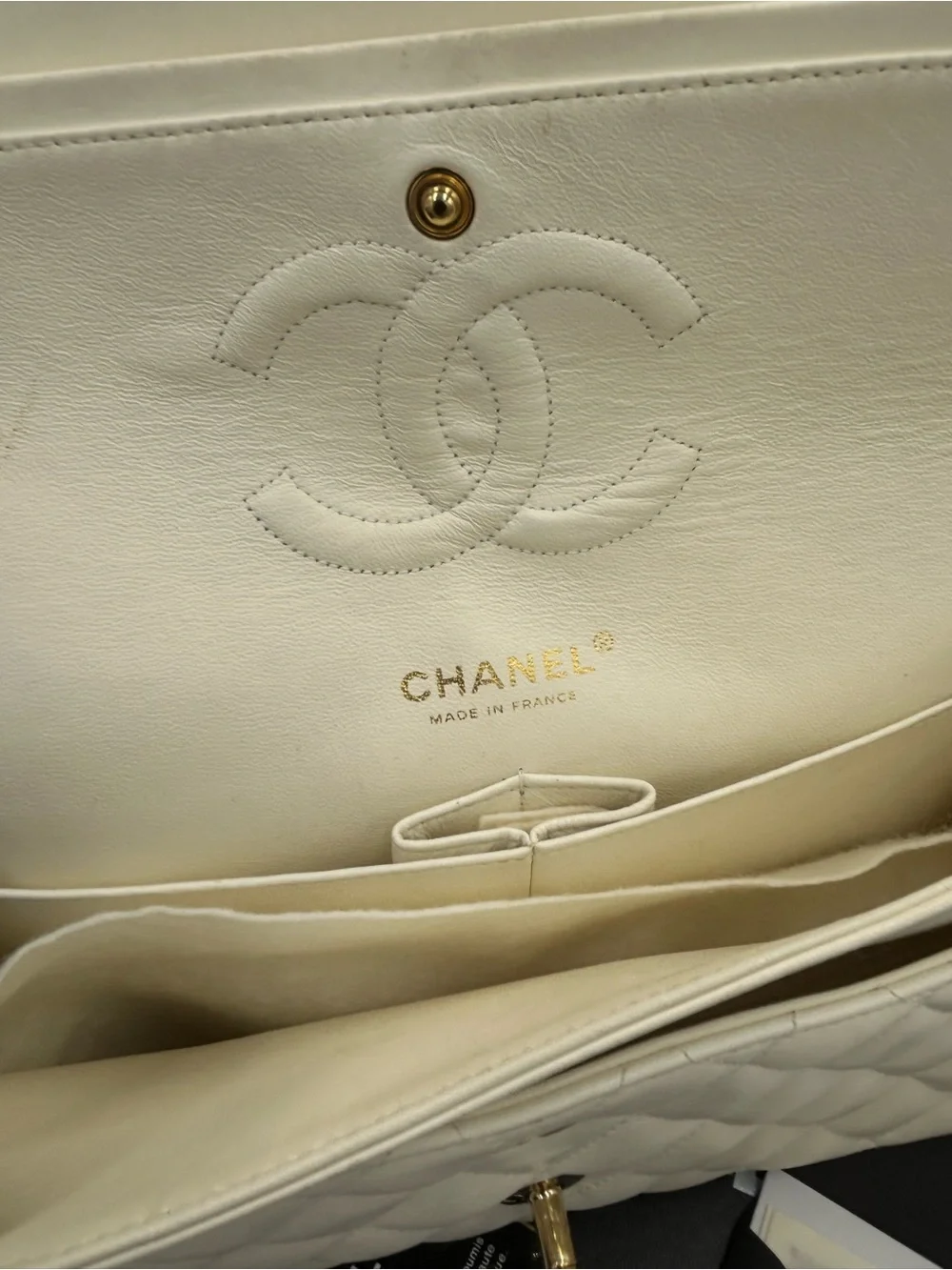 Women's CHANEL Quilted Shoulder Bag in Ivory with Gold Hardware made in France